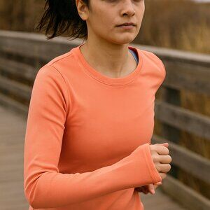 OQQ New Orange Longsleeve Crew Neck Ribbed Top Size Medium